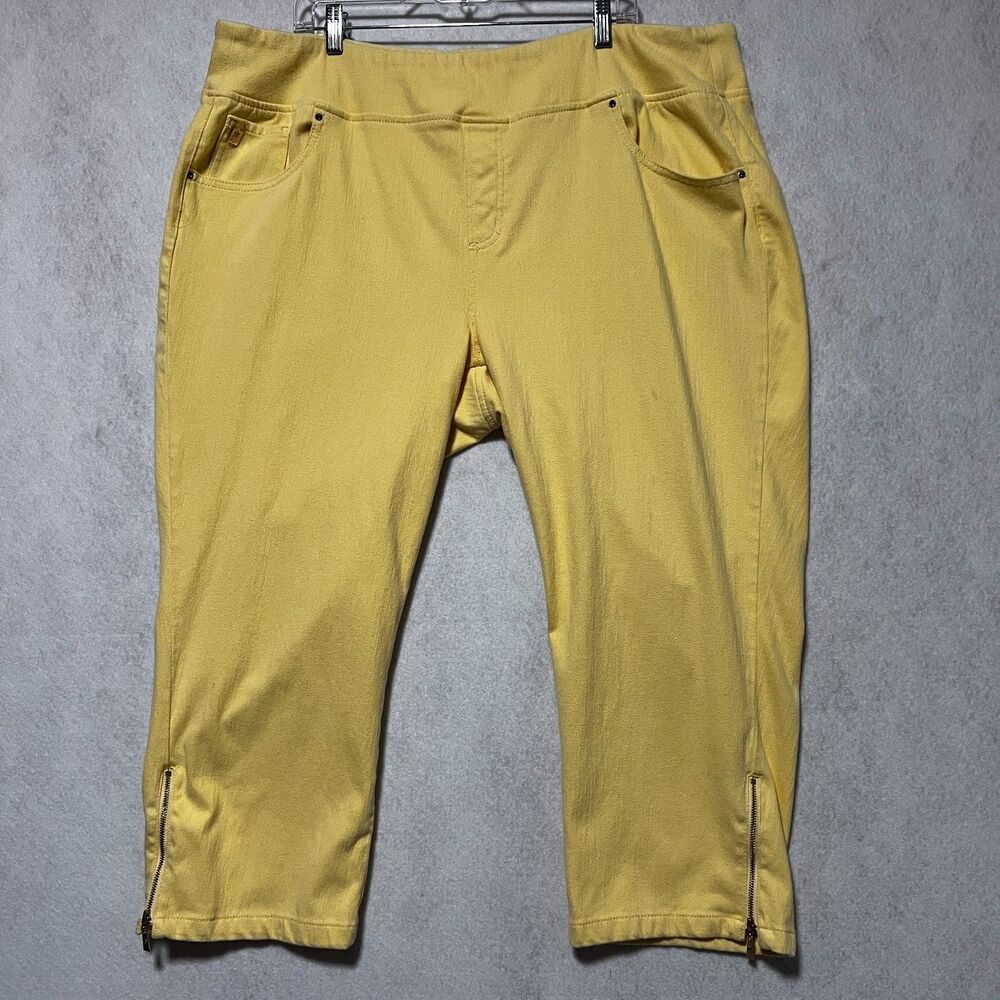 Belle Kim Gravel Women's Yellow Stretch Capri Pants Size 26W 5 Pockets